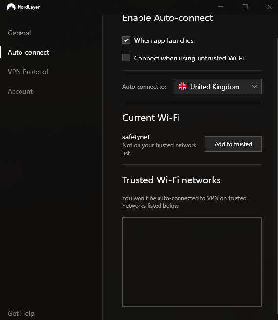 NordLayer Auto-connect settings