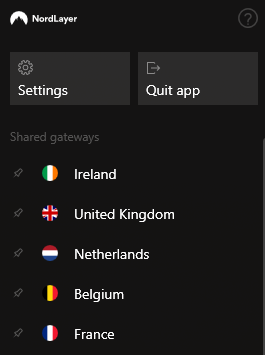 List of available NordLayer gateways