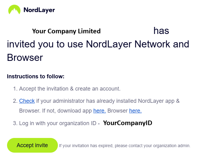NordLayer invitation email